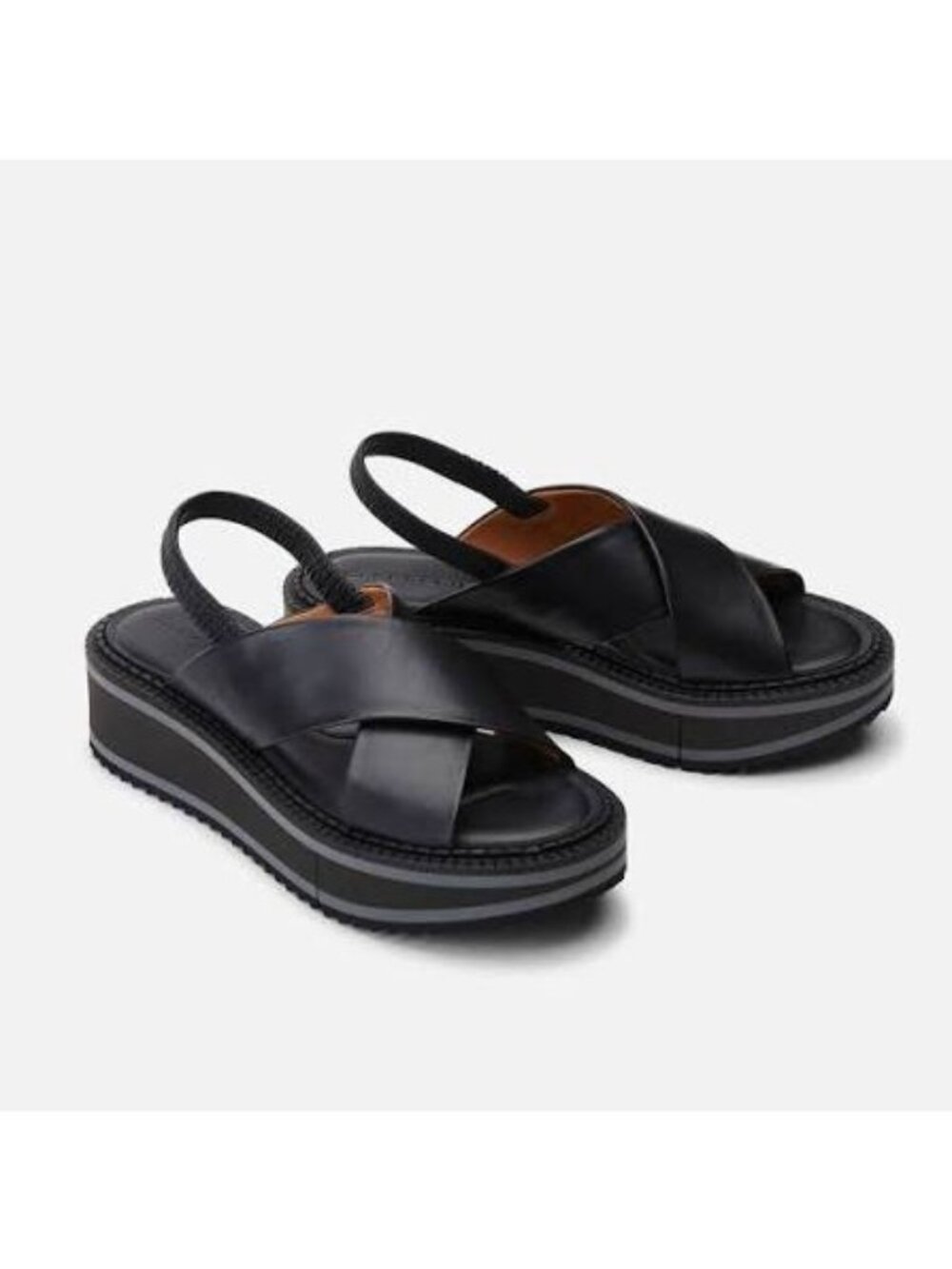 CLEGERIE Freedom 45mm Wedge Leather Crossover Sandal sz 37 7 US Black France
